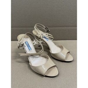Prada Womens Patent Leather Strap Sandals Beige‎ Size 39